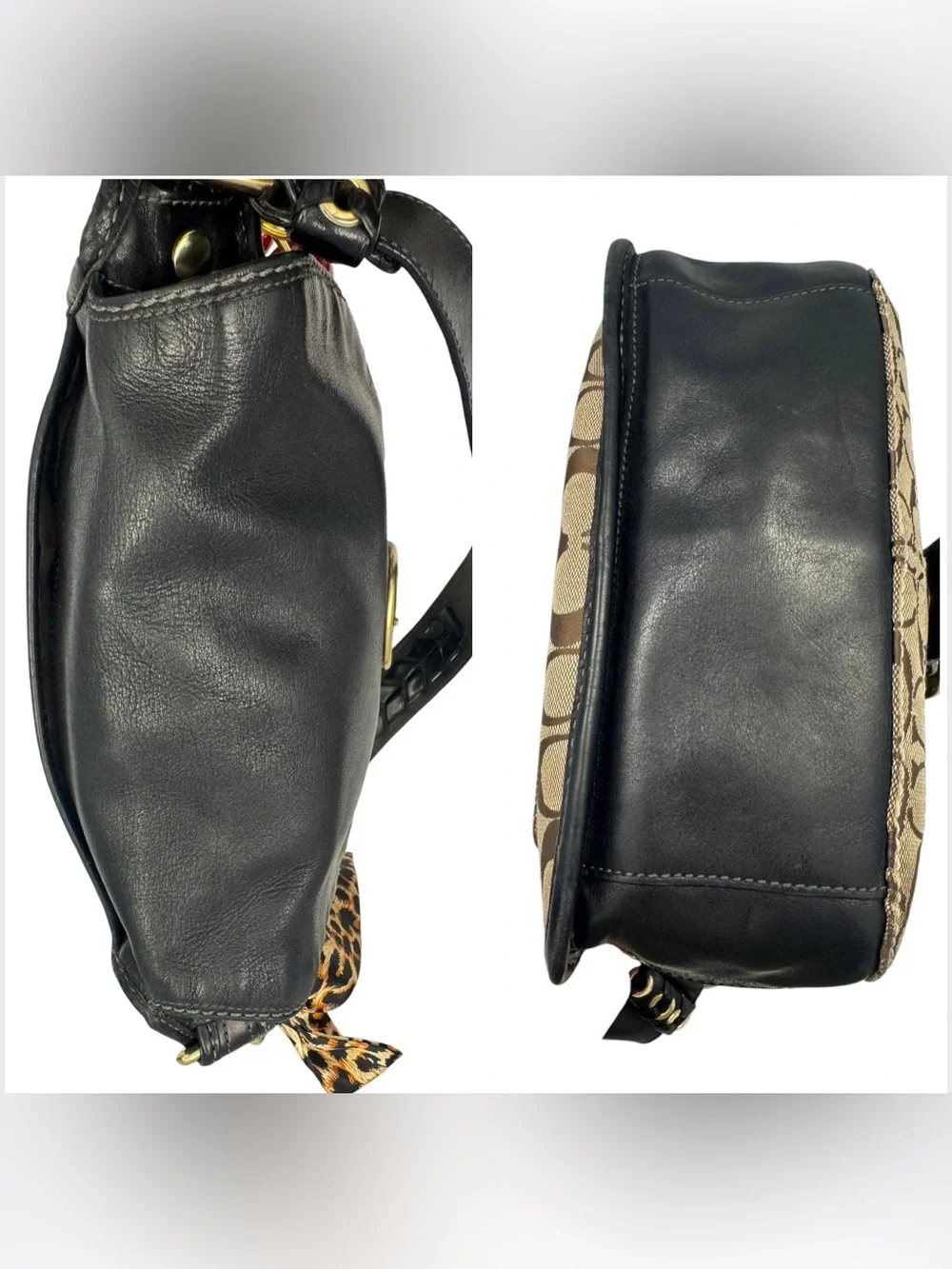 Y2K Coach Bleecker Signature Black Flap Bag Khaki Canvas No. 11434